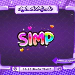 ANIMOWANA + STATYCZNA EMOCJA | simp Animowana emotka simp, tęczowa emotka simp, emotka tekstowa, simp, twitch simp, emotka simp dla streamerów Twitch