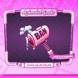 GEANIMEERDE + STATISCHE EMOTE | Ban Hammer-emote, geanimeerde Ban Hammer-emote, Heart Ban Hammer-emote, Ban Hammer-emote voor Discord en Twitch