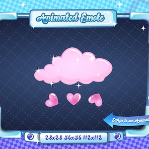 ANIMATED + STATIC EMOTE | Raining Hearts Emote, Love Emote, Pink Emote, Cloud Emote, Valentines Emote, Heart Emote for Discord and Twitch