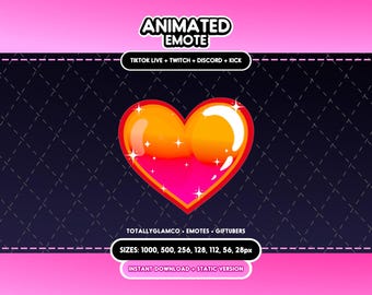 Emote de corazón estático y animado que cambia de color para Twitch, Discord, TikTok y descarga digital.