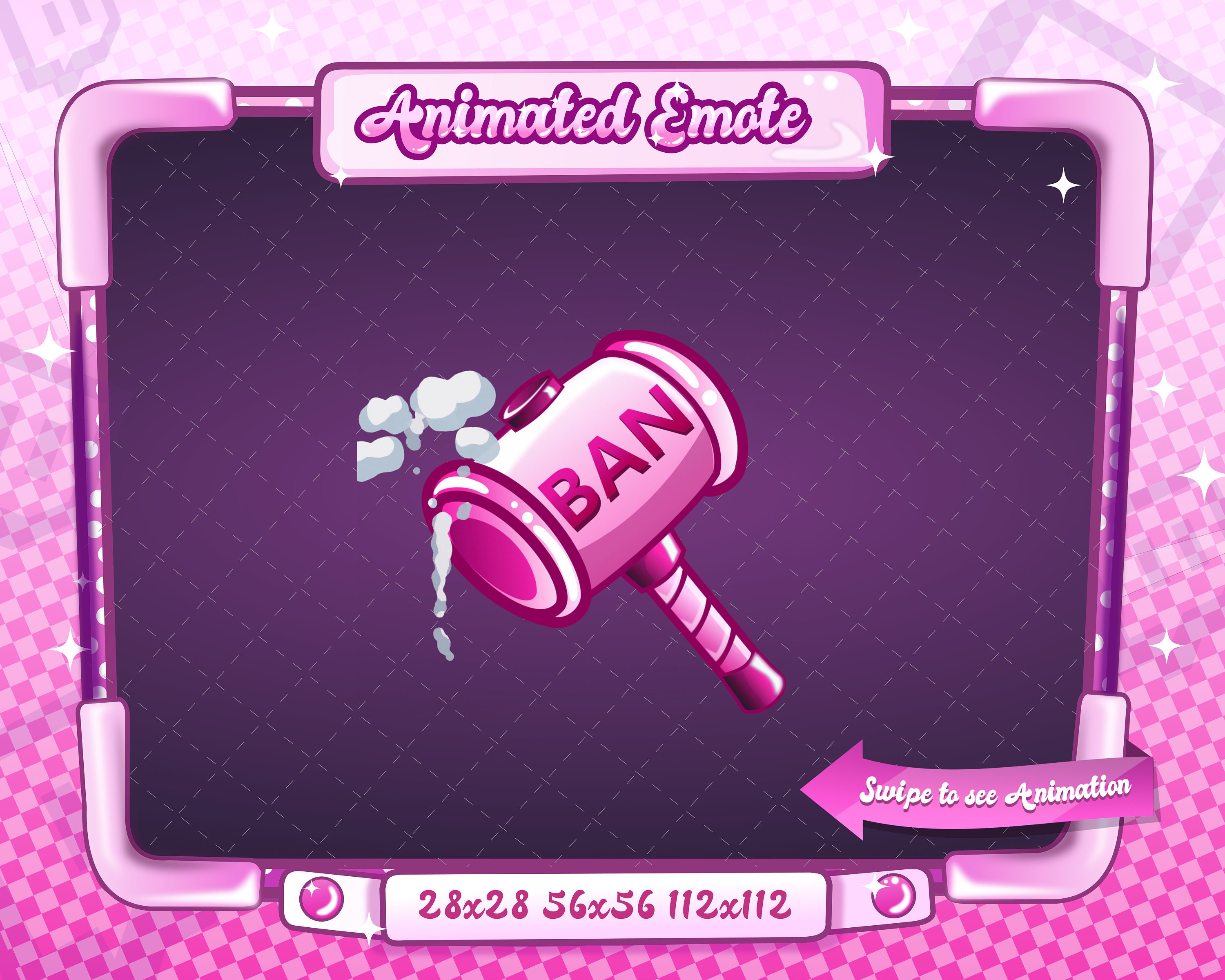 ANIMATED STATIC EMOTE Ban Hammer, Animated Ban Hammer Emote, Pink Ban