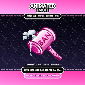 ANIMATED + STATIC EMOTE | Ban Hammer, Animated Ban Hammer Emote, Pink Ban Hammer Emote, Ban Hammer Emote for Discord and Twitch Streamers