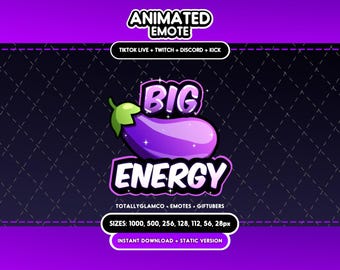ANIMATED + STATIC EMOTE | Big energy, Animated Big energy Emote, Big energy Sparkle Emote, eggplant, Big energy Emote for Twitch Streamers