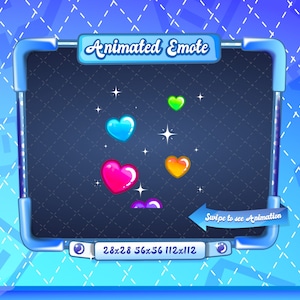 ANIMIERTE + STATISCHE EMOTE | Regenbogen fliegende Herzen, Animierte fliegende Herzen Emote, Regenbogen Funkeln Emote, Regenbogen Emote für Twitch Streamers