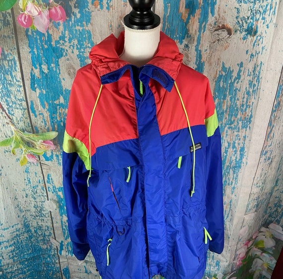 Vintage 80s 90s Puffy SKI JACKET Colorful Shapes Neon Color 