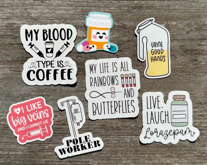 Featured listing image: Funny Sticker Pack for Nurses | WaterResistant | Purchase Full Set (+FREEBIE) or Individual | Gifts for Nurses, Nursing Students, Healthcare