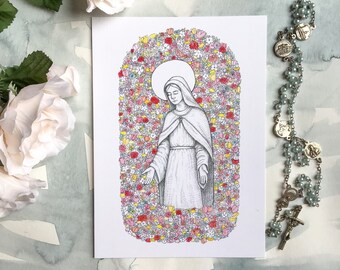 Mary in the Garden Catholic Marian art print