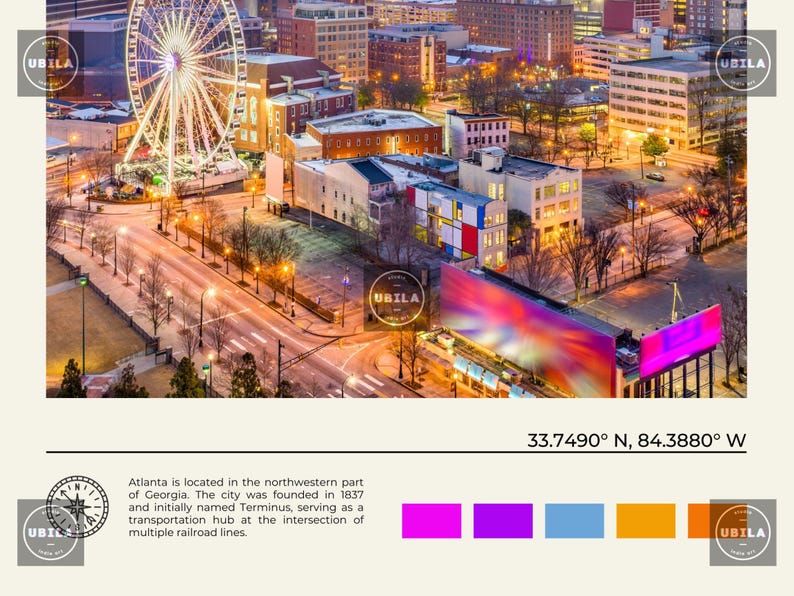 Foto reale, stampa di Atlanta, arte murale di Atlanta, poster di Atlanta, foto di Atlanta, stampa di poster di Atlanta, decorazione murale di Atlanta, stampa della Georgia immagine 6