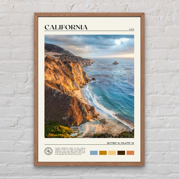 Foto real, impresión de California, arte de la pared de California, cartel de California, foto de California, impresión de póster de California, decoración de California