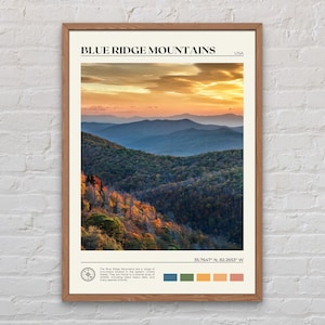 Foto real, impresión de las montañas Blue Ridge, arte mural de las montañas Blue Ridge, póster de las montañas Blue Ridge, impresión de póster de Estados Unidos