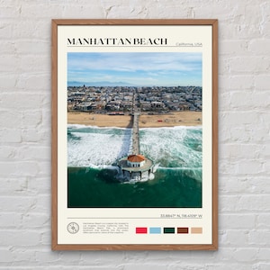 Vraie photo, impression de Manhattan Beach, art mural de Manhattan Beach, affiche de Manhattan Beach, photo de Manhattan Beach, déco de plage de Manhattan