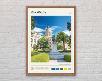 Foto real, Impresión de Georgia, Arte mural de Georgia, Póster de Georgia, Foto de Georgia, Impresión de póster de Georgia, Decoración de pared de Georgia, Estados Unidos