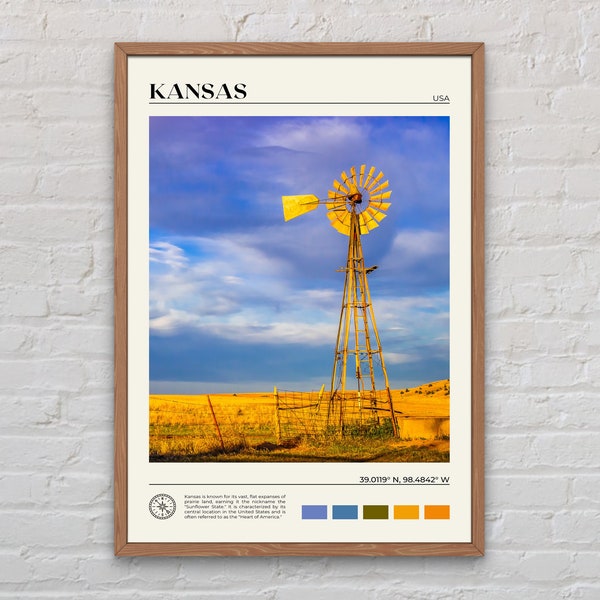 Foto real, impresión de Kansas, arte de la pared de Kansas, cartel de Kansas, foto de Kansas, impresión del cartel de Kansas, decoración de la pared de Kansas, impresión de Estados Unidos