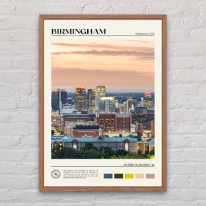Foto real, Impresión de Birmingham, Arte mural de Birmingham, Póster de Birmingham, Foto de Birmingham, Impresión de póster de Birmingham, Póster de Alabama, EE. UU.