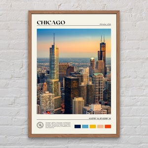 Foto reale, stampa di Chicago, arte della parete di Chicago, poster di Chicago, foto di Chicago, stampa di poster di Chicago, decorazione della parete di Chicago, poster dell'Illinois