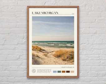 Foto reale, stampa del lago Michigan, arte murale del lago Michigan, poster del lago Michigan, foto del lago Michigan, decorazioni del lago Michigan, Stati Uniti