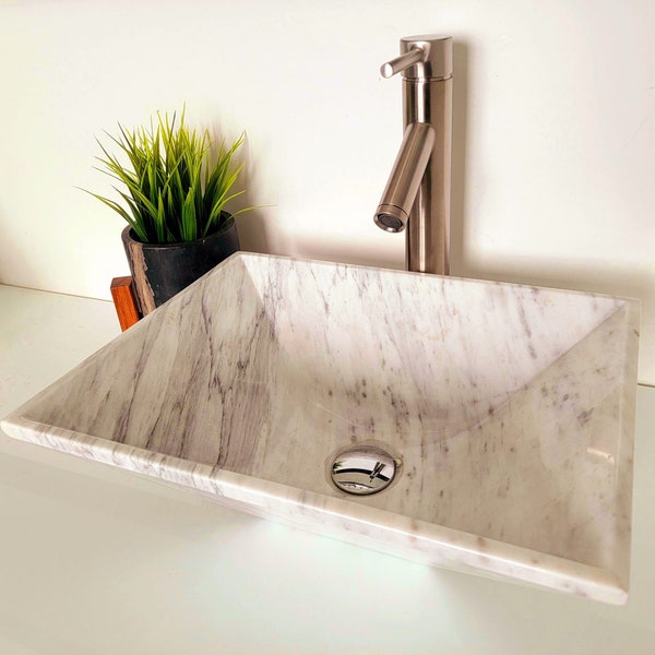 Dreamstone Natural Stone Bath Sink - Handmade White Marble Onyx Stone Vessel, Vanity, Countertop - 16" X 12" X 6"