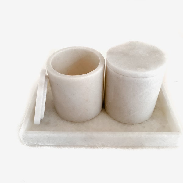 DreamStone Natural Marble Stone Cotton Swab Holder with Lid - Bathroom Marble Jars for Cotton Ball & Cotton Swab