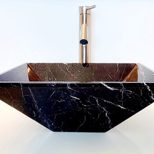 Dreamstone Natural Stone Bath Sink - Handmade White, Black Marble Onyx Stone Vessel, Vanity, Countertop - 16" X 12" X 6"