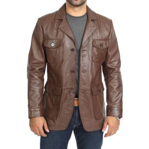 Brown Leather Jacket Blazer Coat Men's Button Real Slim Fit Soft Casual, Handmade Natural Biker Original Leather Blazer Coat for Men's