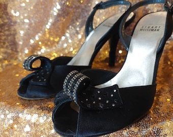 Vintage Shoes, Vintage Heels, Vintage Pumps, Designer Heels, Vintage Stuart Weitzman, Rhinestone & Satin Vintage Designer Heels