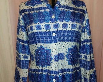 Vintage Dress, 60s Dress, Vintage Silk, Vintage Housecoat, Vintage 60s Silk Housecoat Vintage Large