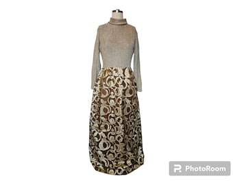 Vintage Dress, 70s Dress, 70s Maxi Dress, Full Length Dress, Semi-Formal Dress, Metallic Vintage Maxi Dress from 1970s