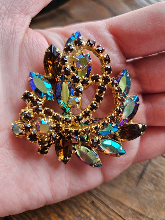 Vintage Brooch, Rhinestone Brooch, Iridescent Bro… - image 1