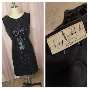 Vintage Dress, Suzy Perette Wiggle Dress, Vintage Wiggle Dress, Sequins Dress, Vintage Medium, Cocktail Dress, Little Black Dress, Wiggle