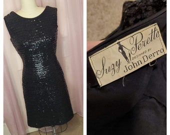 Vintage Dress, Suzy Perette Wiggle Dress, Vintage Wiggle Dress, Sequins Dress, Vintage Medium, Cocktail Dress, Little Black Dress, Wiggle