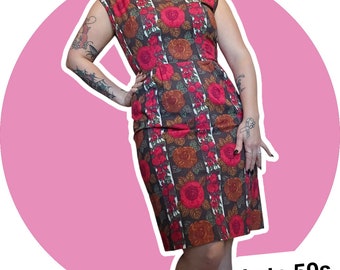 Vintage Dress, 50s Dress, Cotton Dress, Vintage Sheath Dress, Vintage L, Summer Dress, Floral Dress, Summer Dress, Vintage Cotton Day Dress
