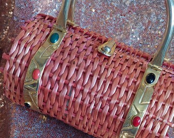 Rare Vintage, Vintage Purse, Vintage Koret Purse, Vintage Wicker, Barrel Purse, 60s Retro Purse