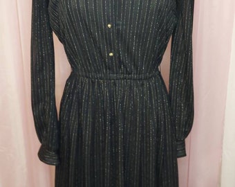 Vintage Dress, 70s Dress, Vintage M-L, Vintage Metallic Dress, Pin Striped Metallic Dress Excellent Condition