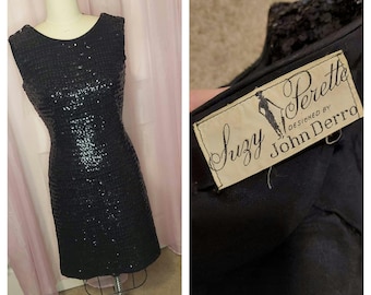 Vintage Dress, Suzy Perette Wiggle Dress, Vintage Wiggle Dress, Sequins Dress, Vintage Medium, Cocktail Dress, Little Black Dress, Wiggle