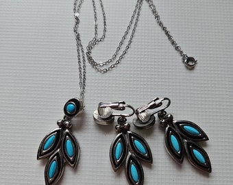 Vintage Jewelry, Vintage Turquoise, Vintage Jewelry Set, St Labre Jewelry, Silver and Turquoise Earrings and Necklace Set