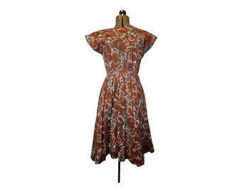 Vintage Dress, 50s Dress, Cotton Dress, Vintage A-line Dress, Vintage M, Summer Dress, Floral Dress, 28" Waist, Vintage Cotton Day Dress
