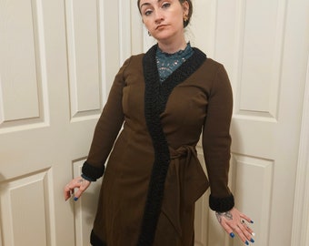 Vintage Coat, Vintage Fur, Vintage Swing Coat, Vintage 40s, Wool Coat w/ Curly Lamb, Wrap  oat