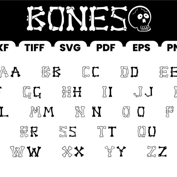 Bones Font SVG, Bones Alphabet Svg, Skeleton Font SVG, Instant Download, Font Svg, Halloween Font Svg, Skeleton Svg,Svg,Eps,Png,Pdf,Dxf,TTF