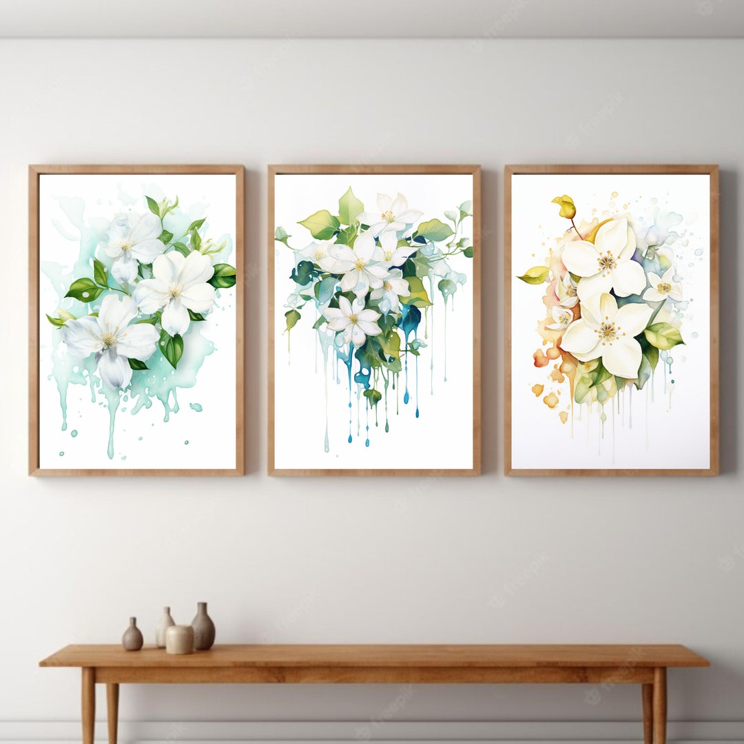 Watercolor Jasmine Wall Art Watercolor Jasmine Painting Flower Floral