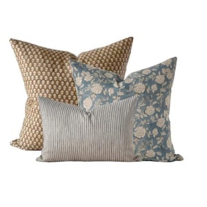 Blue, Nutmeg Pillow Cover Combo Set, Designer Pillow Collection,Scatter Pillow Combo,Sectional Throw Pillow Combo,Accent Pillow Cover Bundle