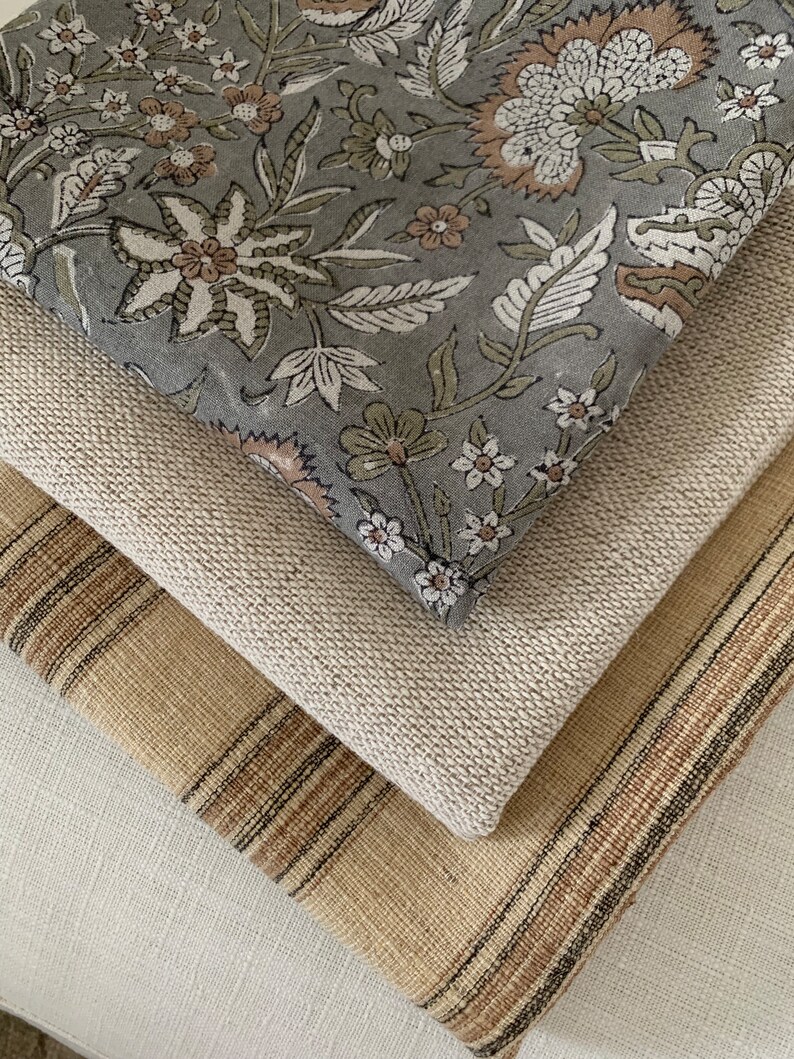Grey Floral Linen Block Print Pillow, Designer Hand Block Pillow, Modern Farmhouse Decor, Decorative Accent Pillow, 18x18, 20x20, 22x22 image 6