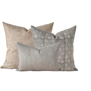 Neutralkissen-Bezugsset: Flachs, Grau, Beige - Designer Dekokissen