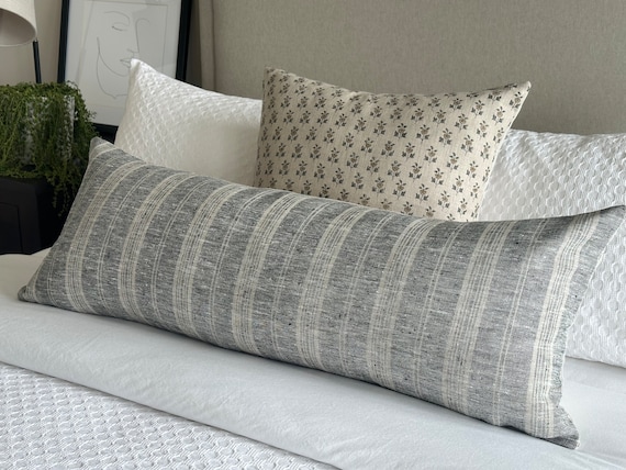 14x36 Charcoal and Beige Linen Lumbar Pillow Cover Extra Long Designer Pillow Case Large Neutral Pillow Sham Long Sofa Pillow Slip TY Etsy