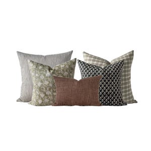 Five Pillow Combo Set, Sectional Pillow Combination Set, Neutral Sofa Designer Throw Pillow Covers, Scatter Pillow Combo,Pillow Cover Bundle
