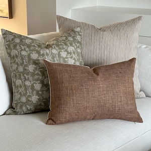 Beige, Green, Rust Pillow Cover Combo, Designer Scatter Pillow Collection, Farmhouse Pillow Set,Master Bed Pillow Combo, Pillow Cover Bundle