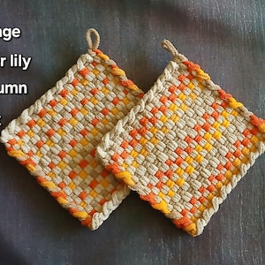 Hand Woven Pot Holders (Set of 2): 6x6, with Hanging Loops