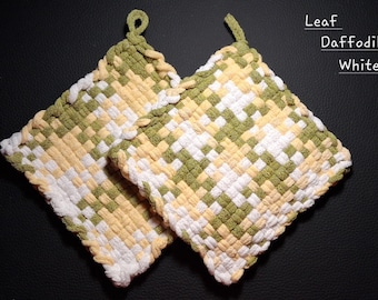 Hand Woven Pot Holders (Set of 2): 6x6, with Hanging Loops