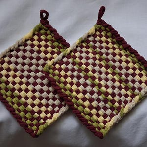 Hand Woven Pot Holders (Set of 2): 6x6, with Hanging Loops