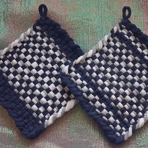 Hand Woven Pot Holders (Set of 2): 6x6, with Hanging Loops
