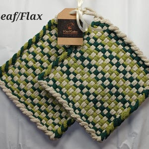 Hand Woven Pot Holders (Set of 2): 6x6, with Hanging Loops
